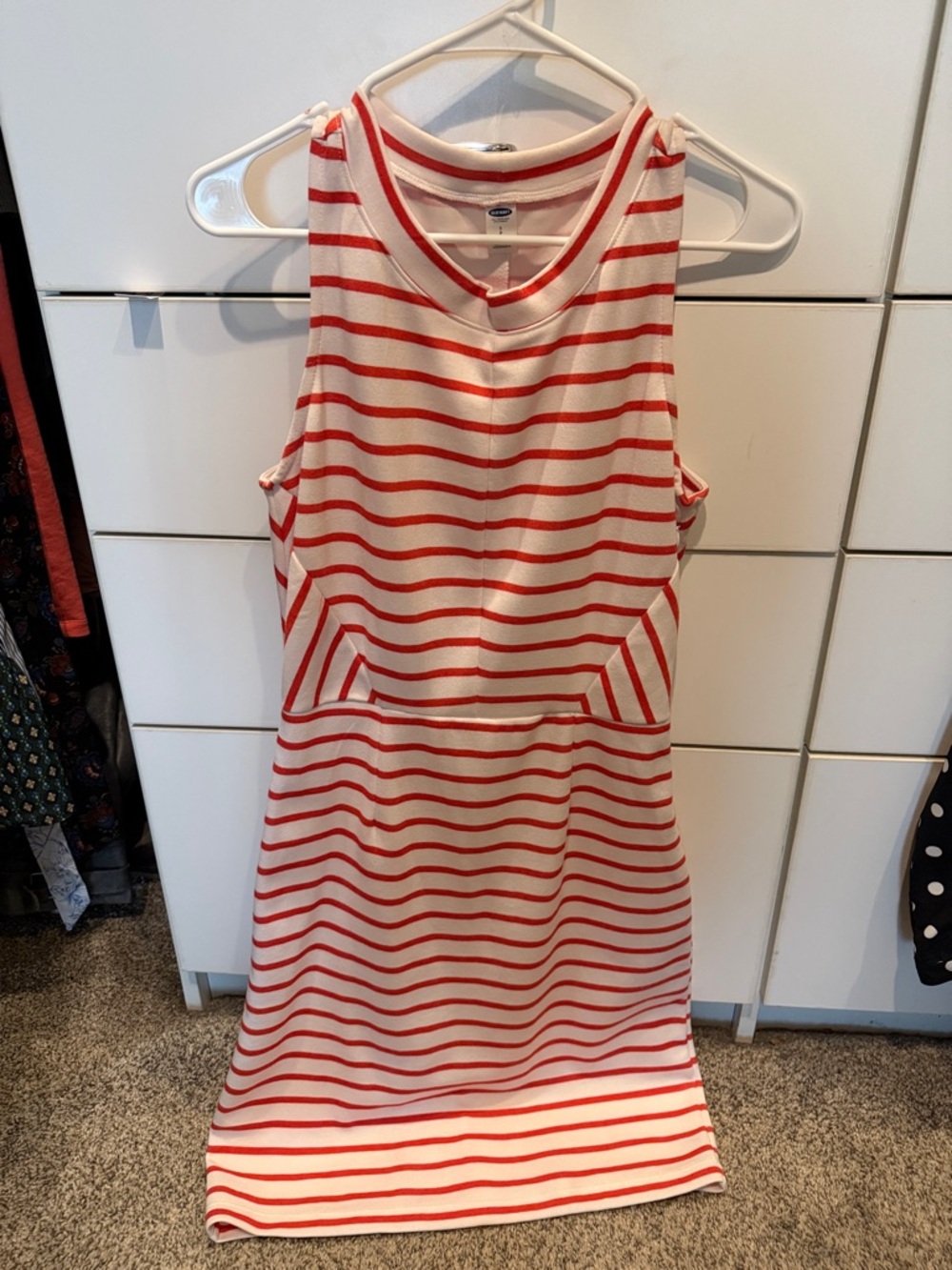 Old Navy White and Orange Striped Sleeveless Casual Dress
